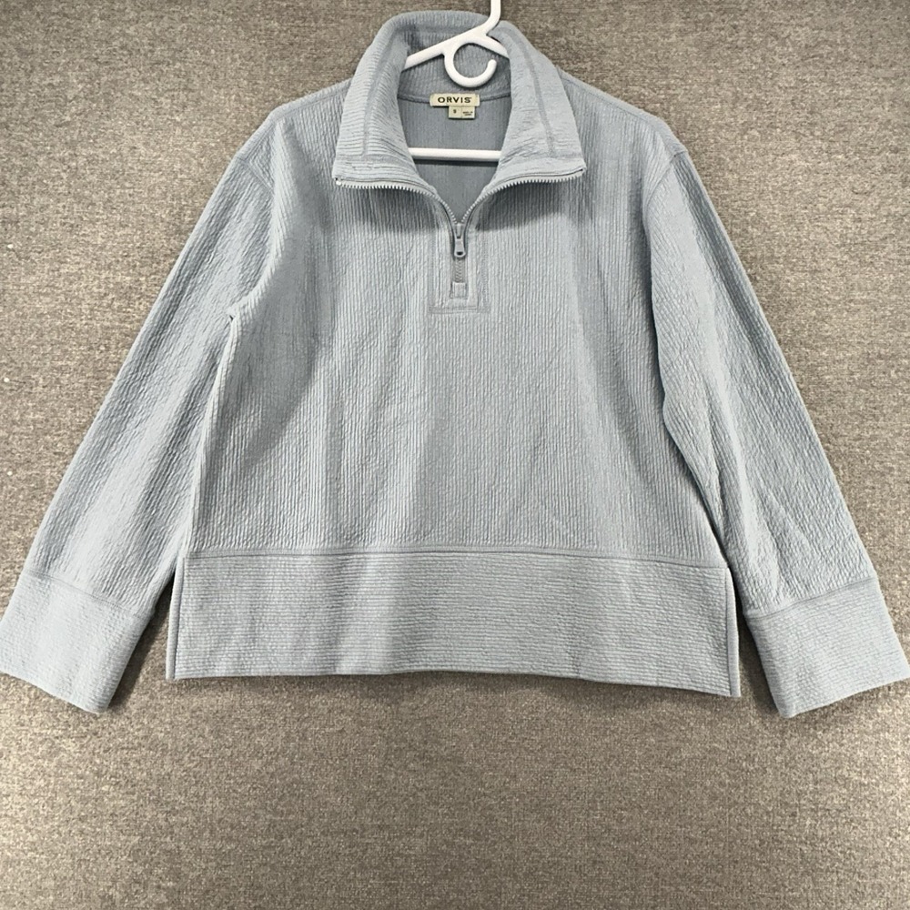 Orvis 1/4 Zip‎ Pullover Women Size Small Light Blue Winter Casual Cotton Blend